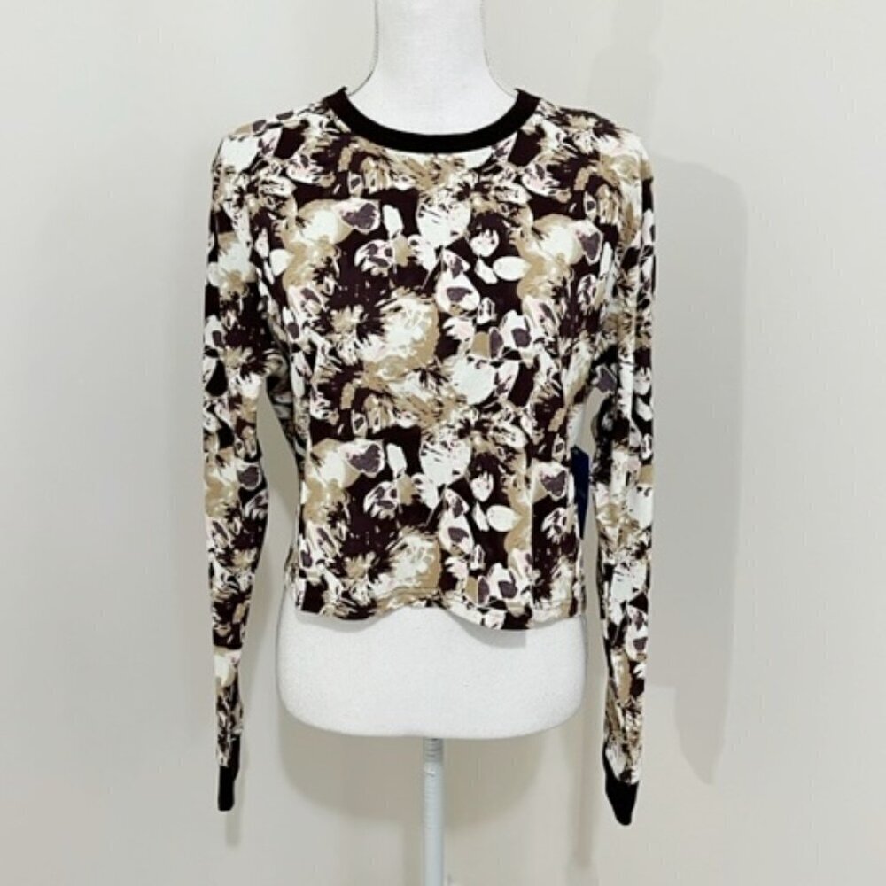 Columbia North Cascades Long Sleeve Cropped Top Brown Floral Size XL